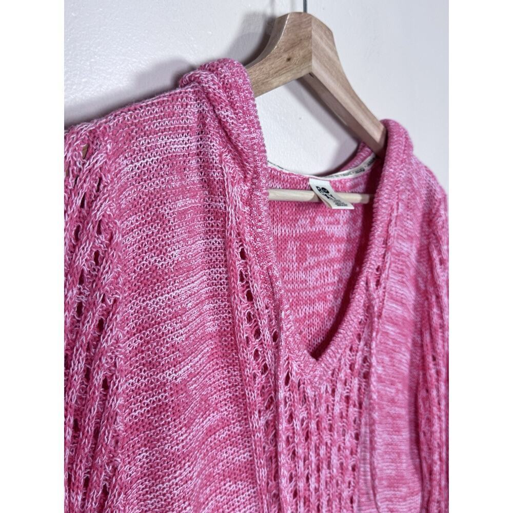 Roxy Womens Hoodie Sweater Open Knit Crochet Pink Beach Boho Large - Picture 2 of 7
